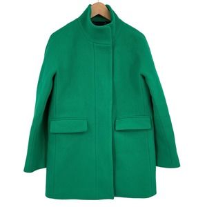 J. Crew Stadium‎ Cloth by Nello Gori Green Wool Coat Full Zip Funnel Neck 6